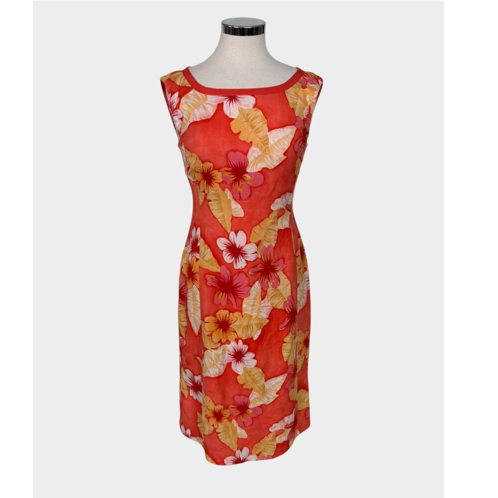 Cynthia Howie Size 4 Linen Rayon Blend Sleeveless Orange Floral Dress